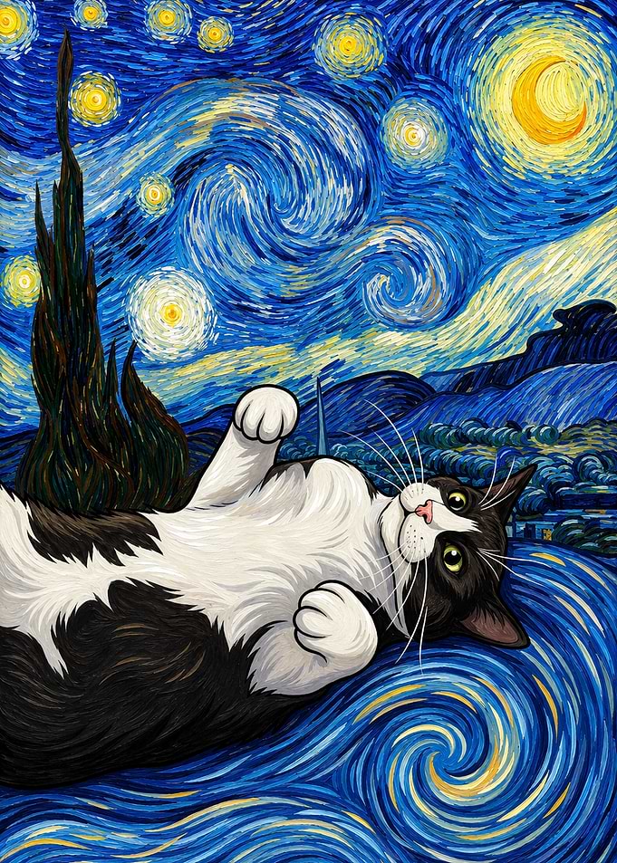 Cat in Starry Night Style