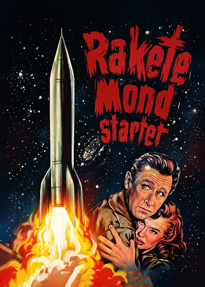 Vintage Rocket Moon Launch Movie Poster