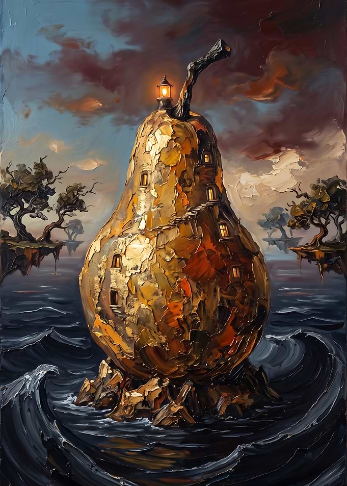 The Pear Lighthouse at Sea - Surrealism Fruits