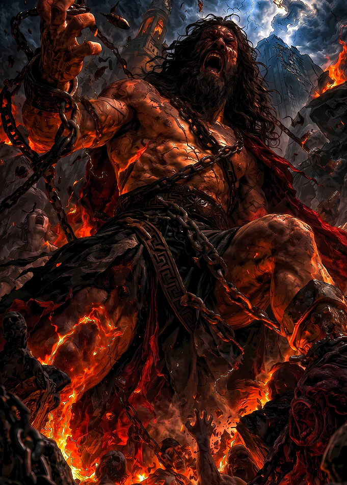 Kratos Breaking Chains in Underworld