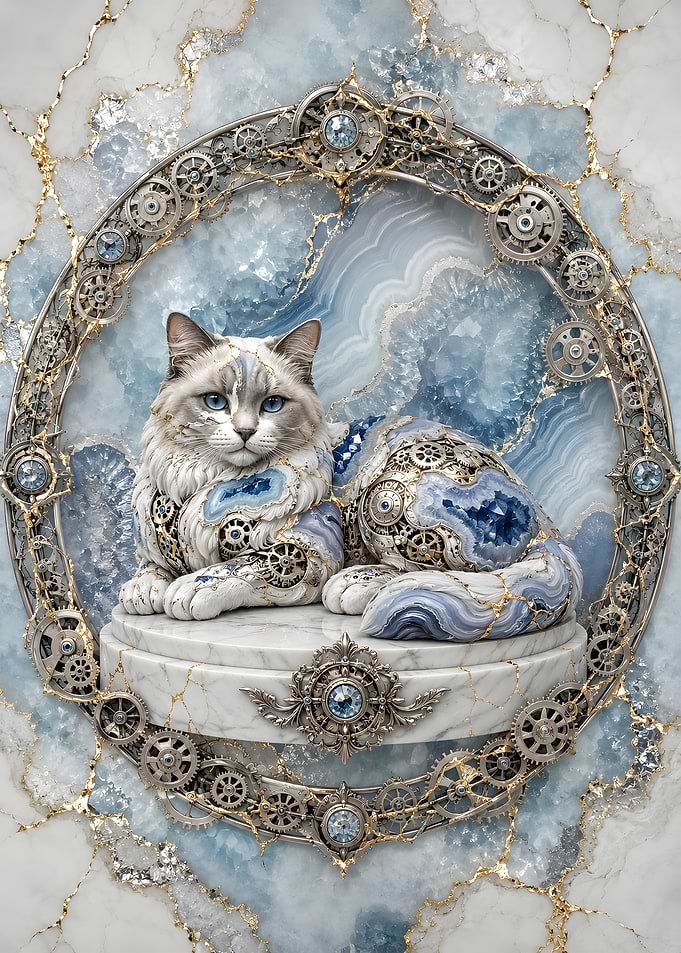 Steampunk Ragdoll Cat Blue Lace Agate Geode