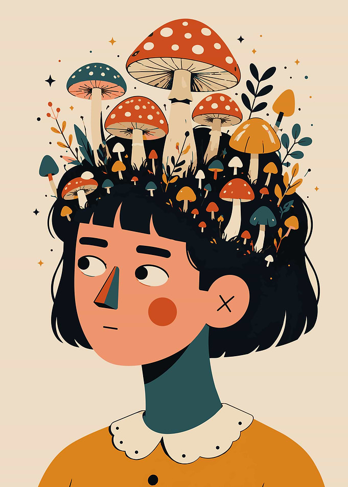 Girl with Mushroom Hair Illustration