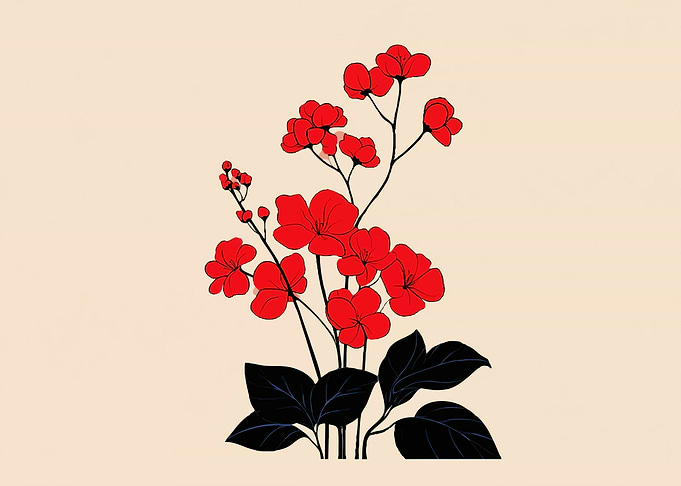 Minimalist Red Floral Illustration