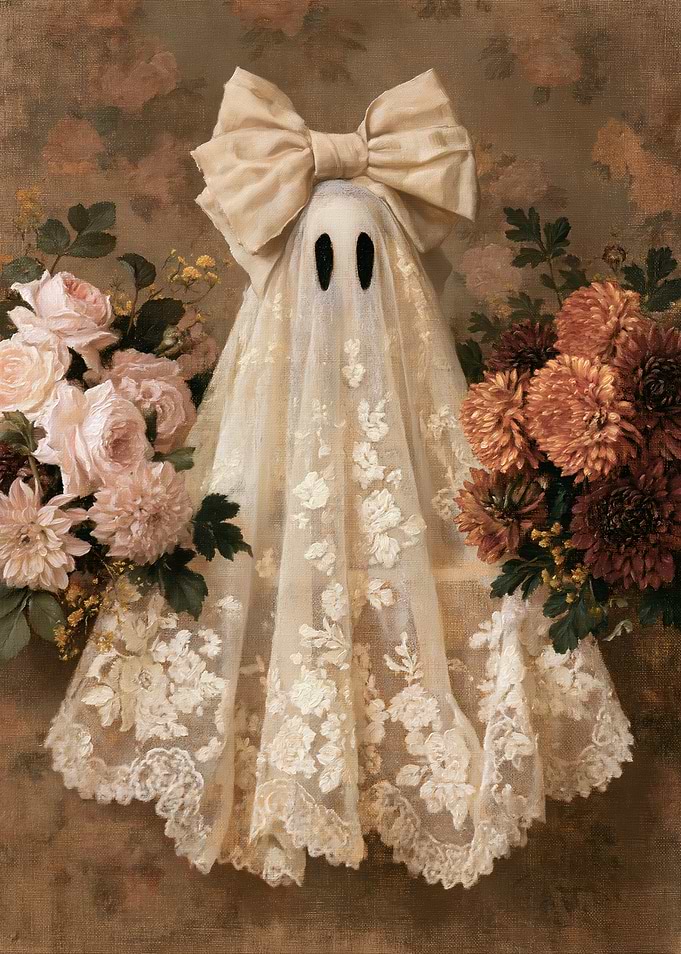 Vintage Lace Ghost with Floral Bouquets