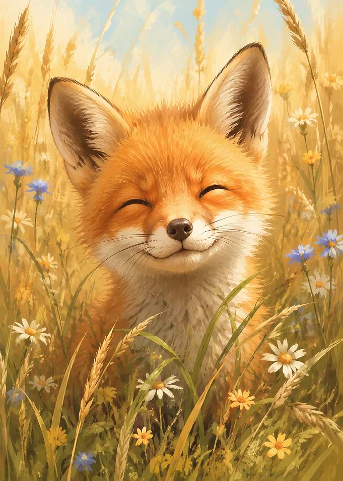 Smiling Fox in Wildflower Meadow