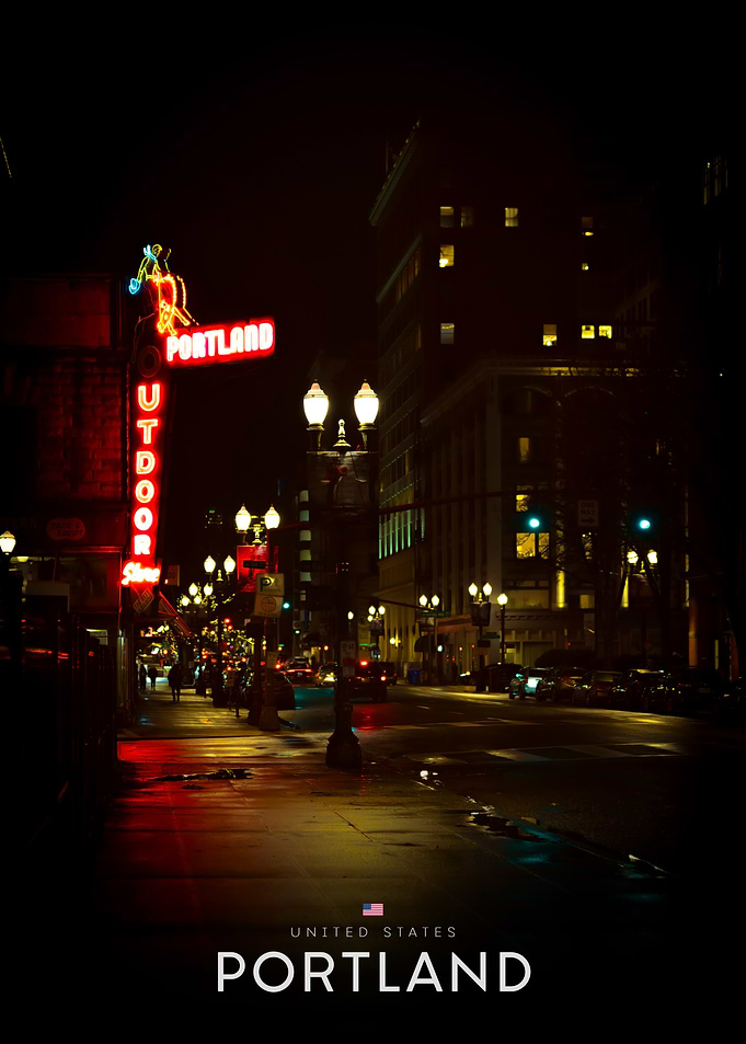 Portland Outdoor Store Neon Night