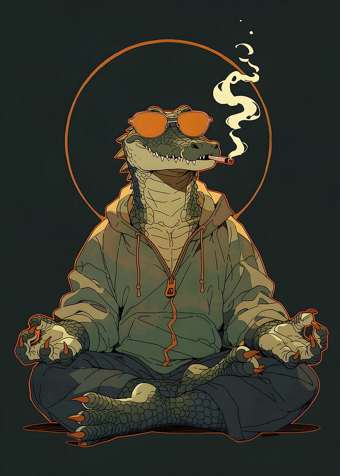 Cool Crocodile Meditating in Hoodie