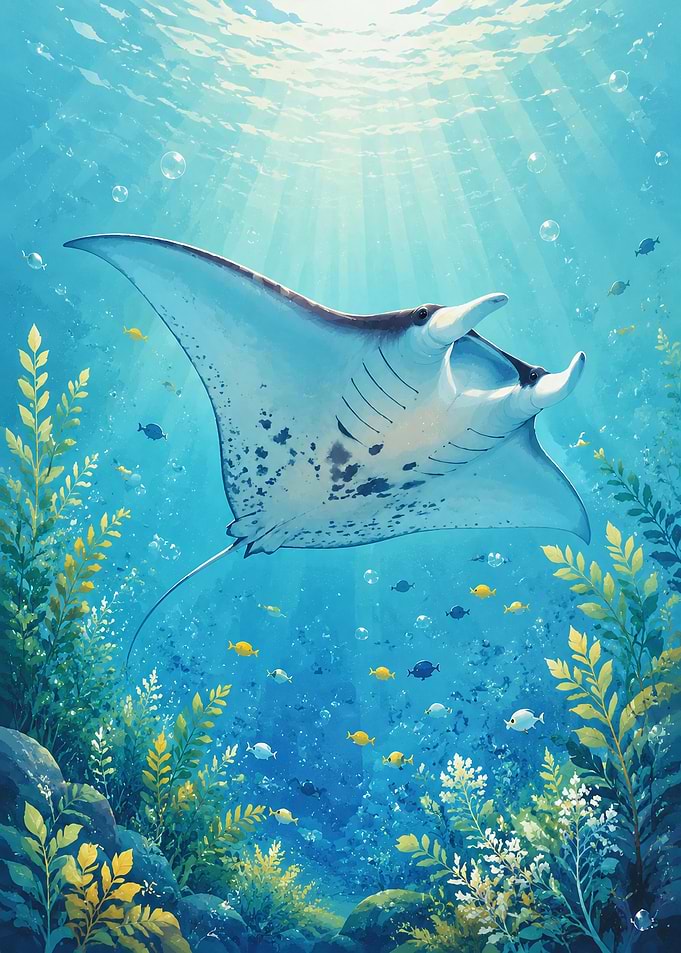 Manta Ray Swimming in Ocean