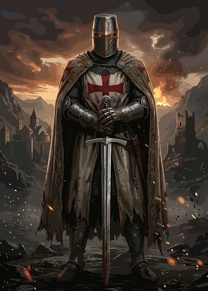 Crusader Knight Standing with Sword