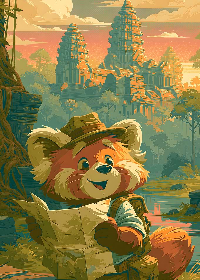 Red Panda Explorer at Ancient Ruins