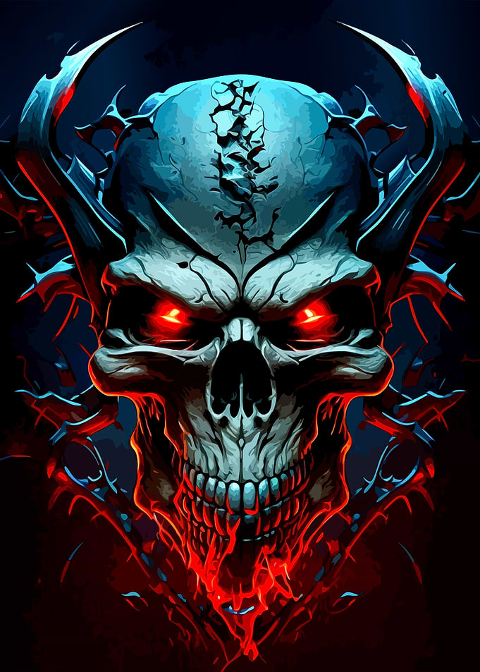 Fiery Demon Skull Digital Illustration