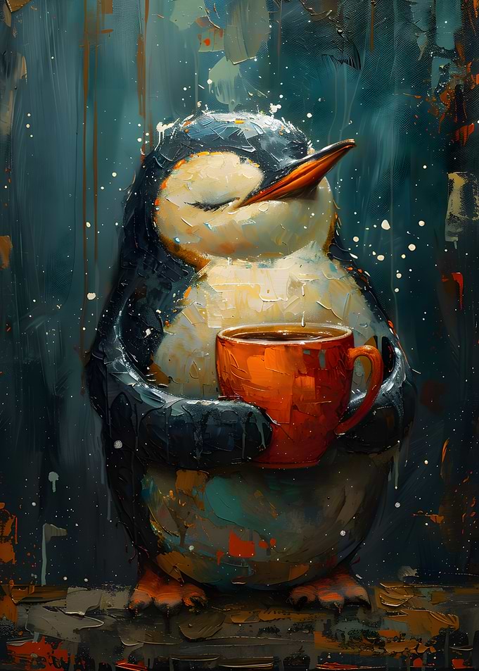 Penguin Holding Orange Mug