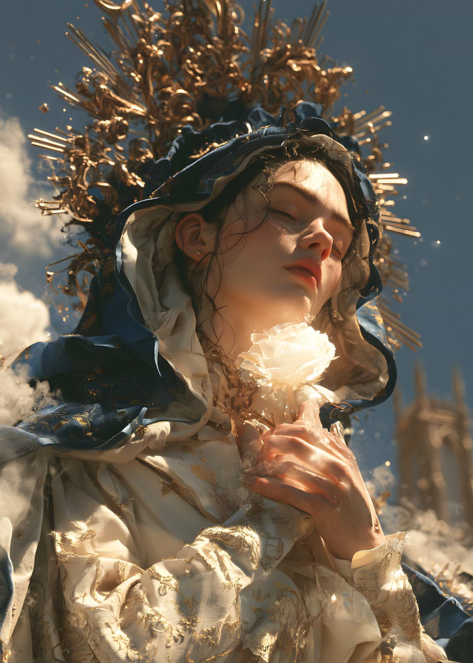 Ethereal Madonna with Glowing Rose