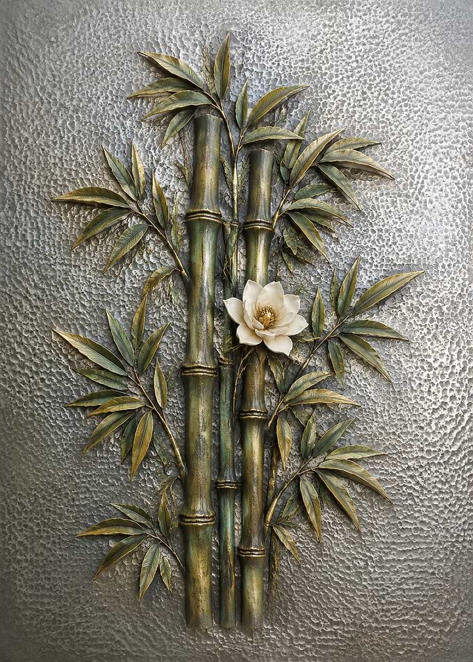 Metallic Bamboo and Magnolia Wall Art