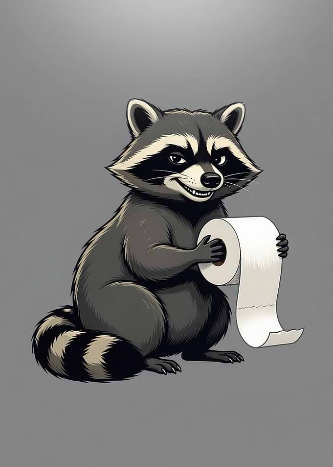 Mischievous Raccoon Holding Paper Roll