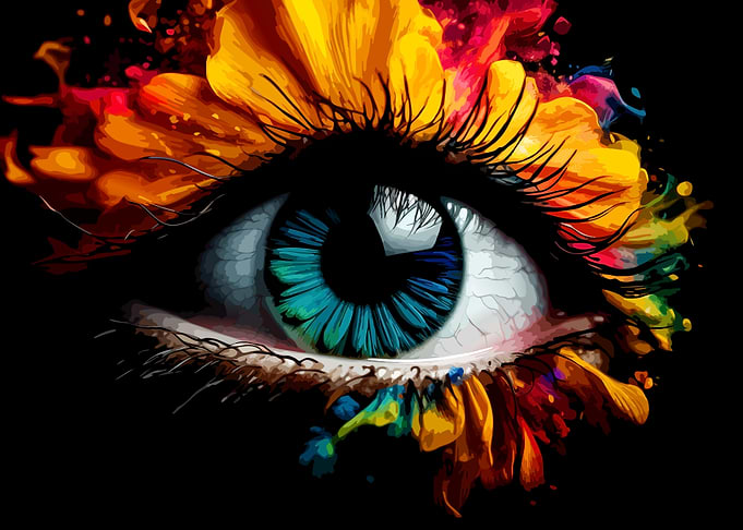 Vibrant Abstract Eye with Floral Accents