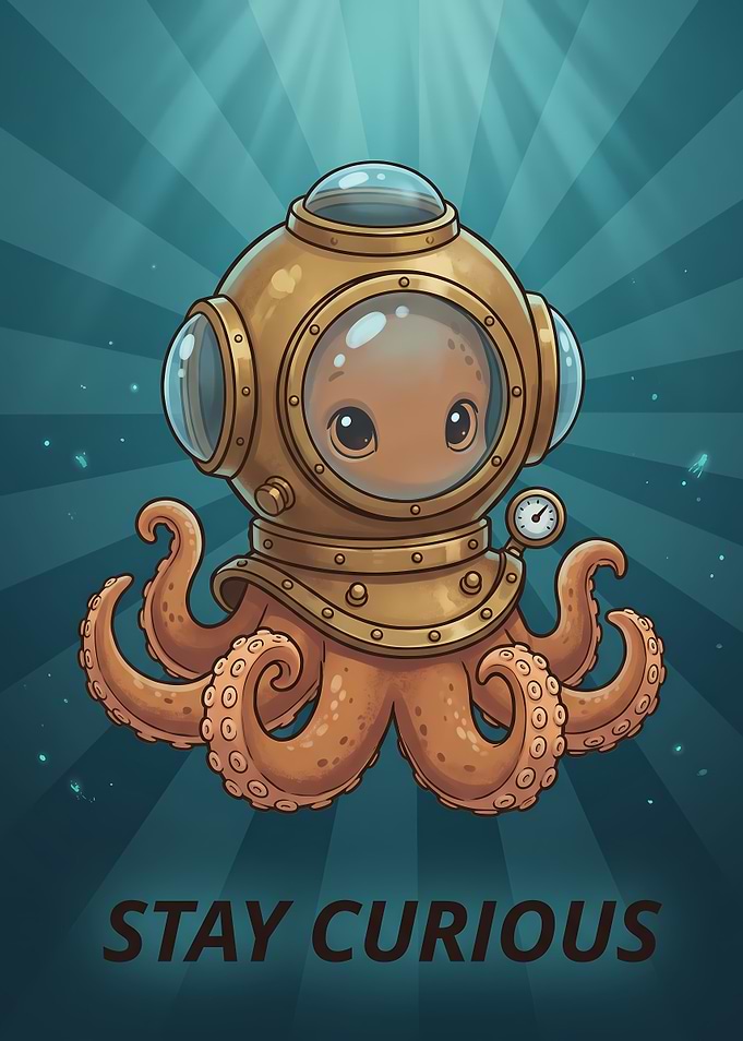 Cute Octopus in Diving Helmet