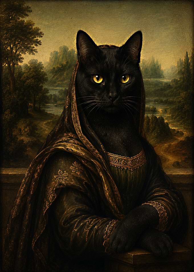 Mona Lisa Black Cat Portrait