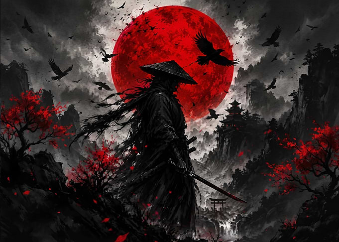 Samurai Under a Blood Red Moon