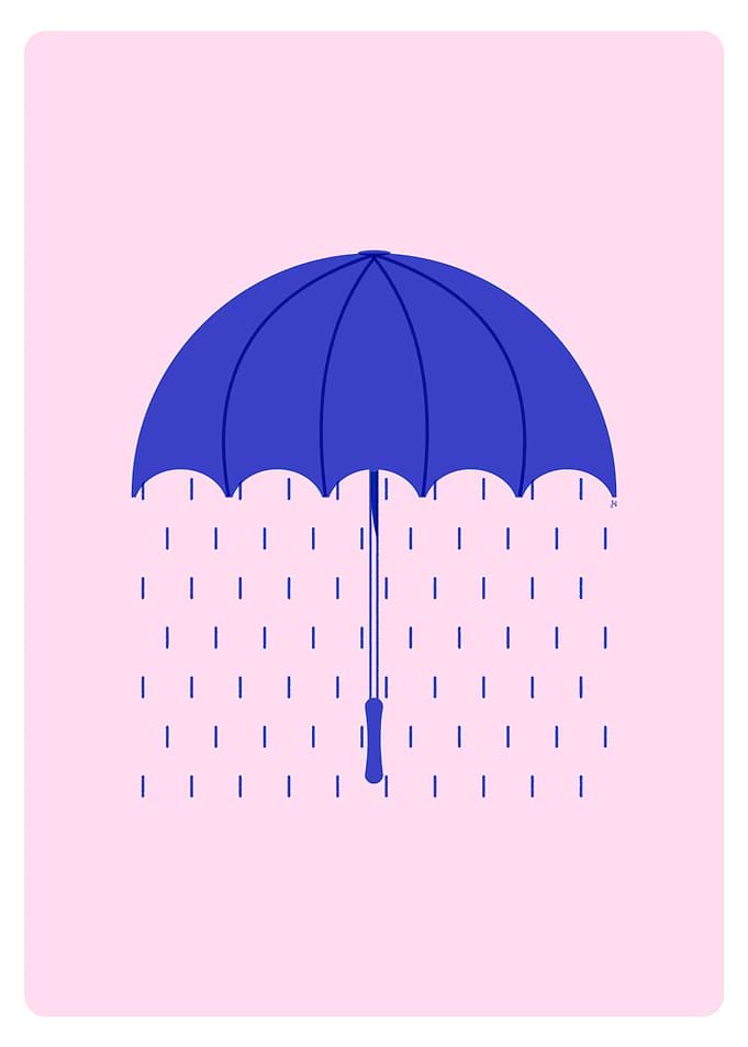Blue Umbrella in Rain