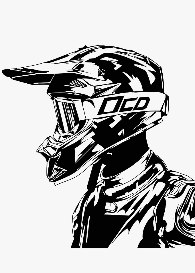 Black and White Motocross Rider Illustration