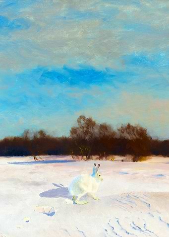 Hare in Winter Landscape Painting