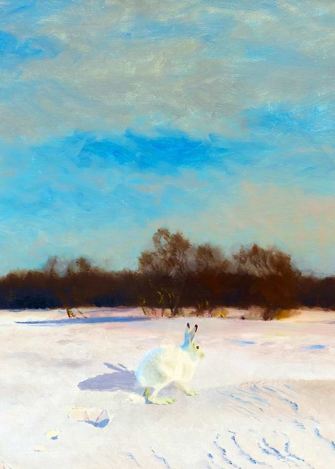 Hare in Winter Landscape Painting