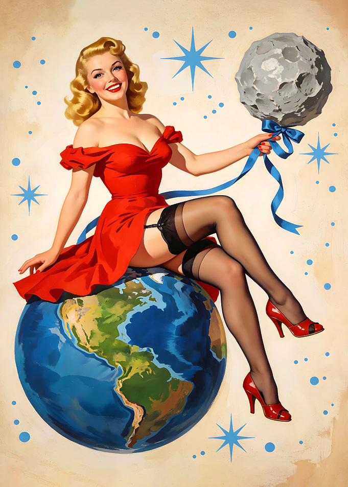 Vintage Pin-up Girl Holding Moon