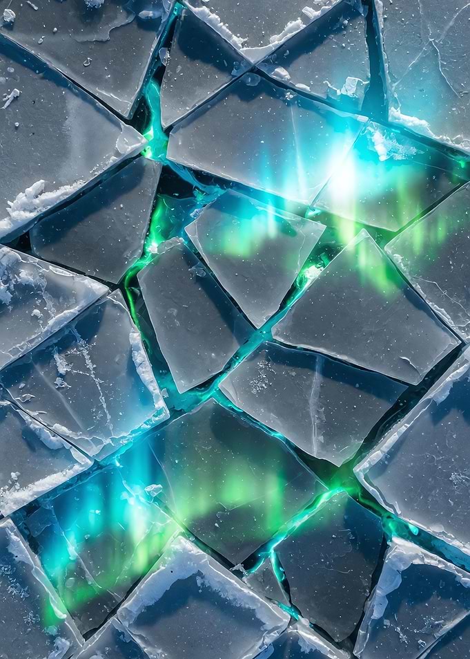 Cyan Aurora Glow on Broken Ice