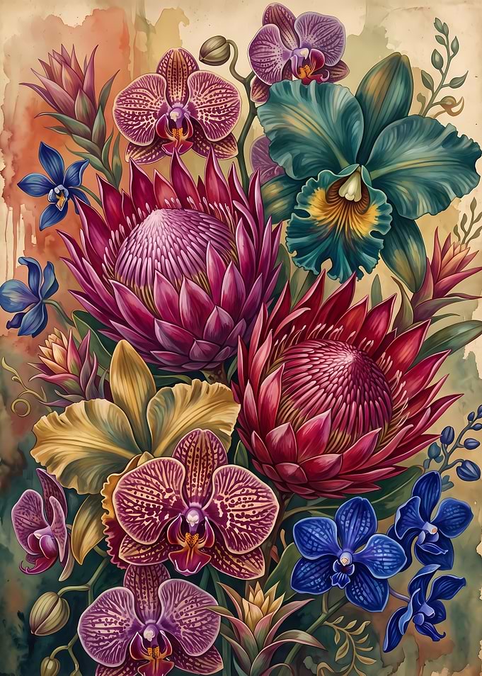 Exotic Tropical Floral Bouquet Illustration