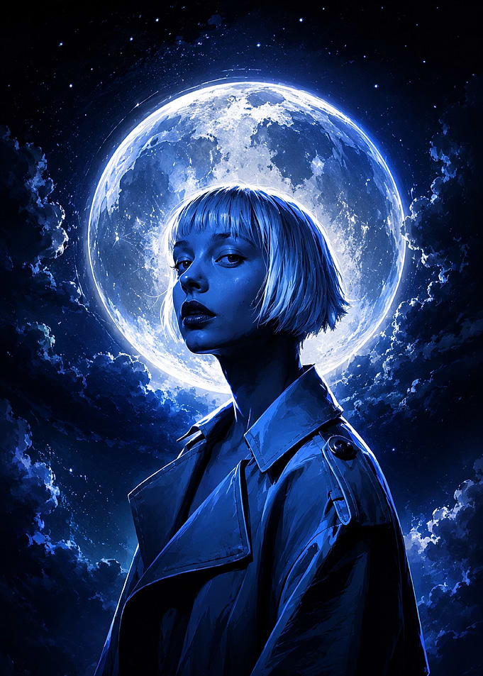 Woman Under a Glowing Full Moon