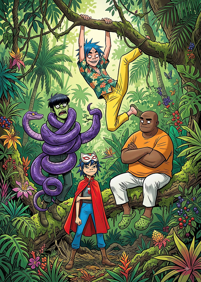 Gorillaz Band Members in Jungle Setting