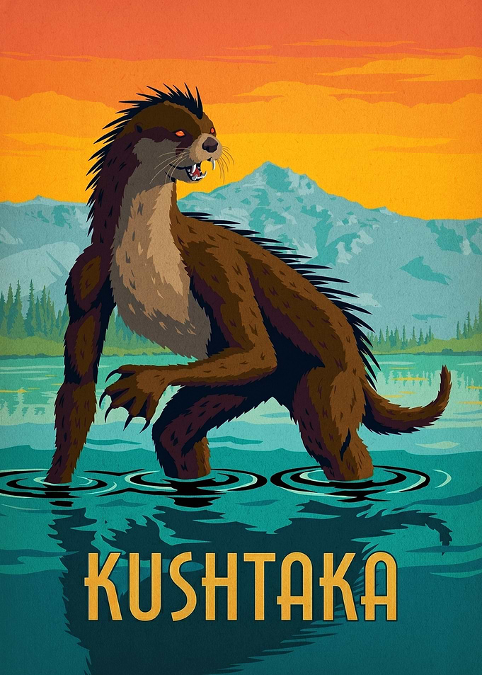 Kushtaka Cryptid Vintage Travel Poster