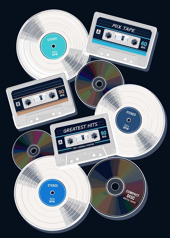 Retro Music Media Collection Illustration