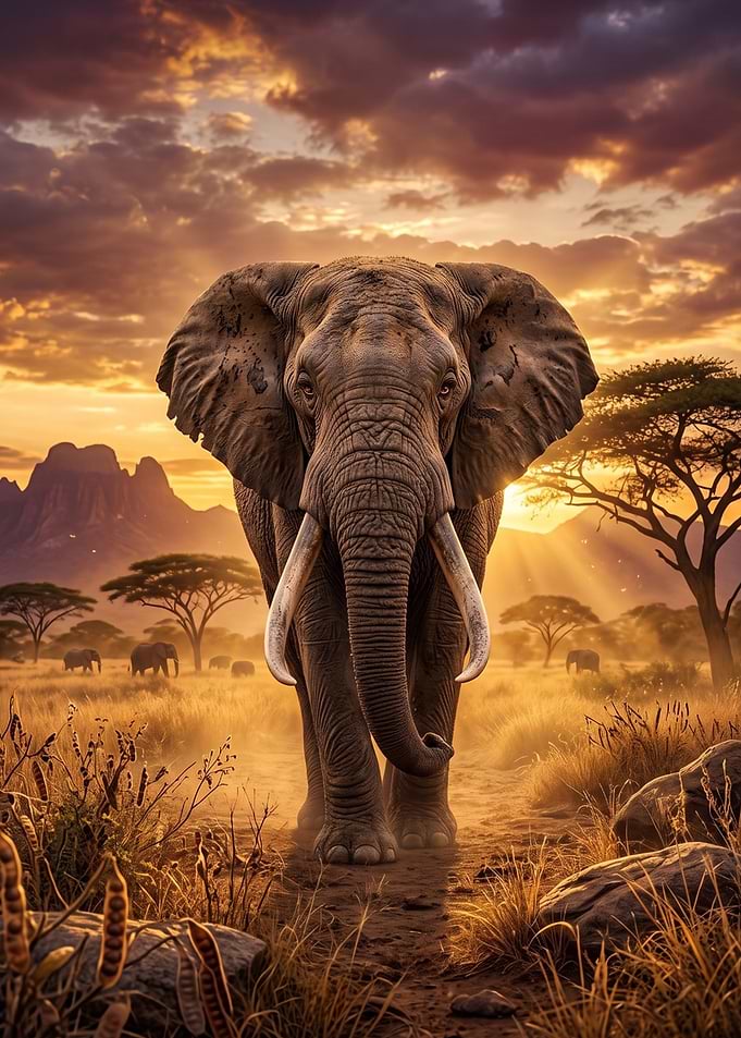 Majestic African Elephant at Sunset