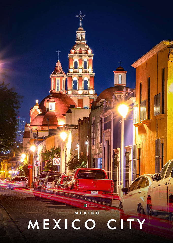 Mexico City Night Street Scene