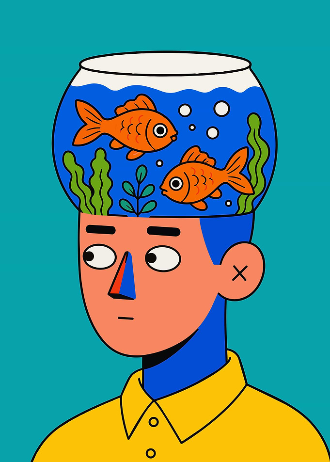 Man with Fishbowl Head Illustration