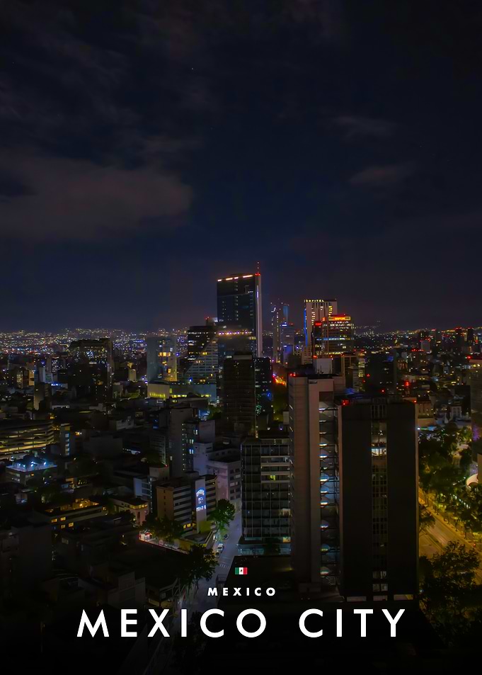 Mexico City Night Skyline Poster