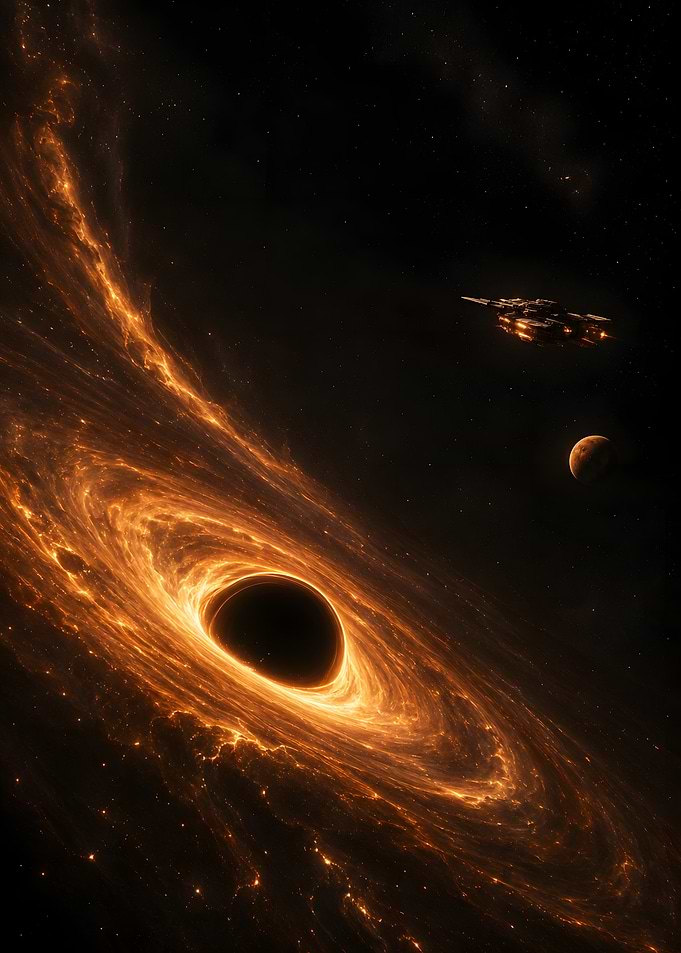 Spaceship Near a Glowing Black Hole