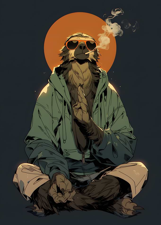 Cool Sloth Meditating in Hoodie