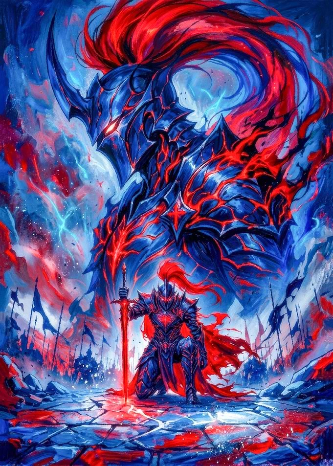 Dark Knight with Glowing Red Sword