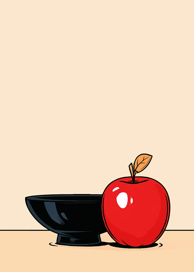 Minimalist Red Apple and Black Bowl