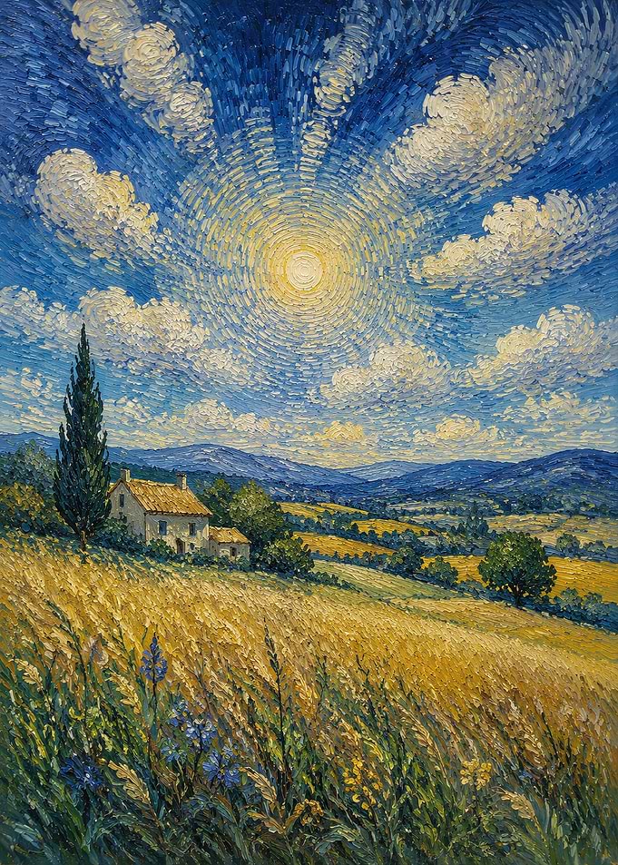Impressionist Wheat Field Under Radiant Sun