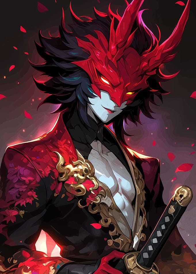 Demon Samurai with Red Mask
