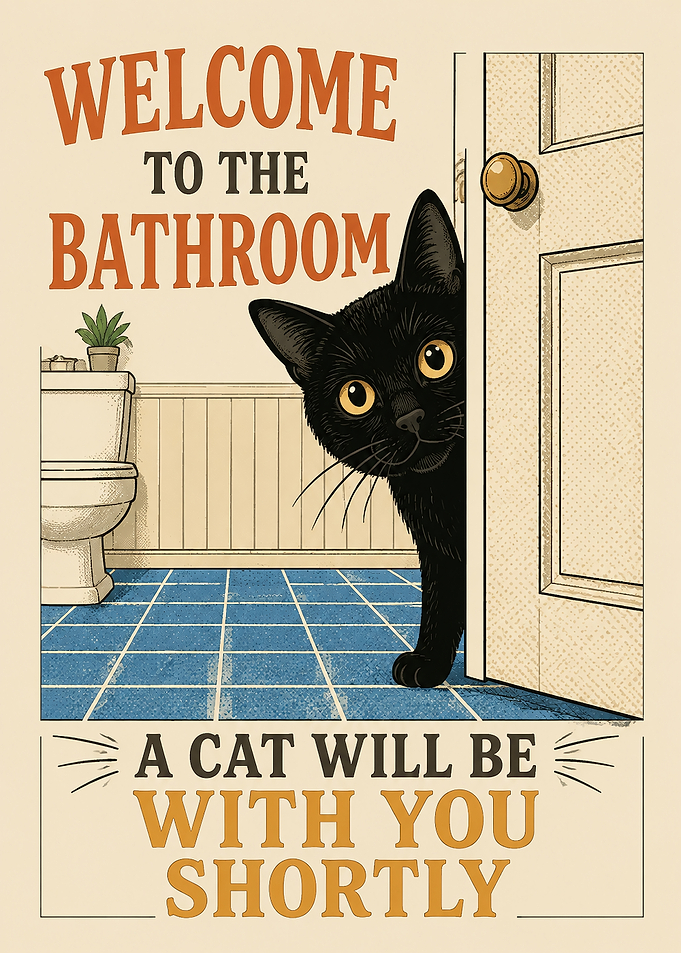 Funny Bathroom Cat Wall Art