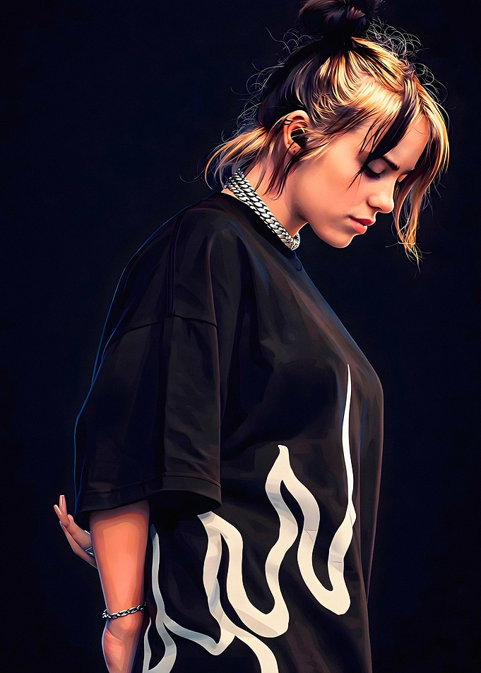 Billie Eilish Portrait in Black Shirt