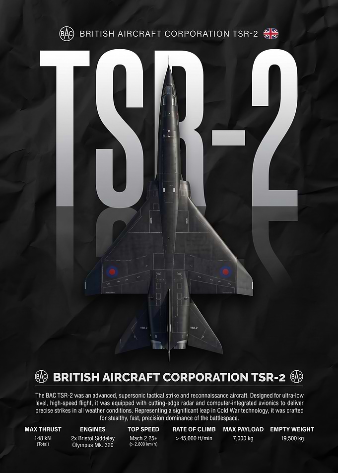 black sleek BAC TSR-2 Military Aircraft Poster