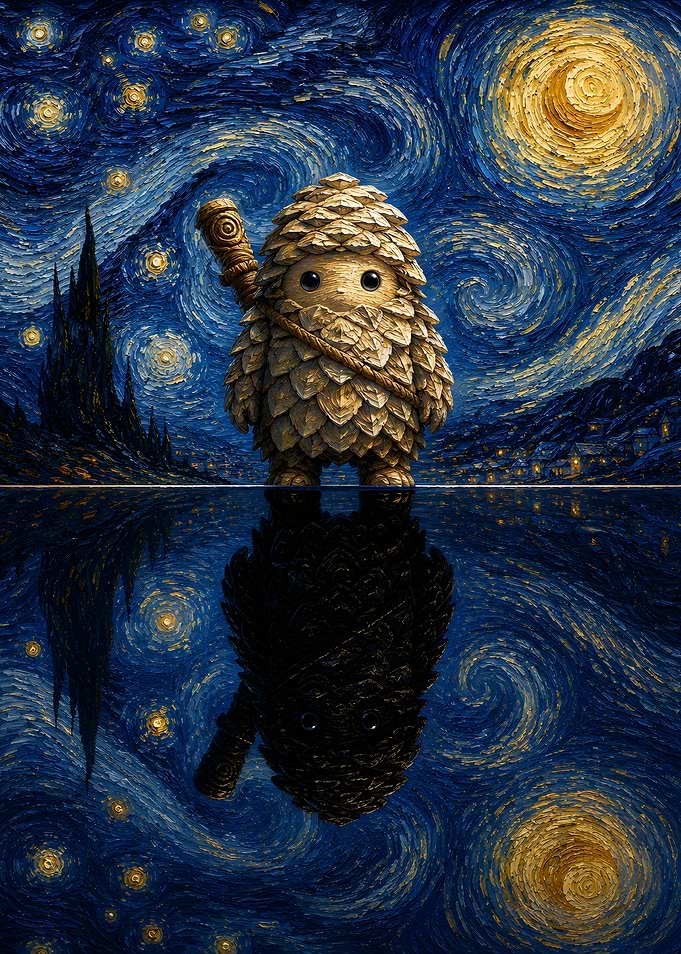 Pinecone Creature in Starry Night Style
