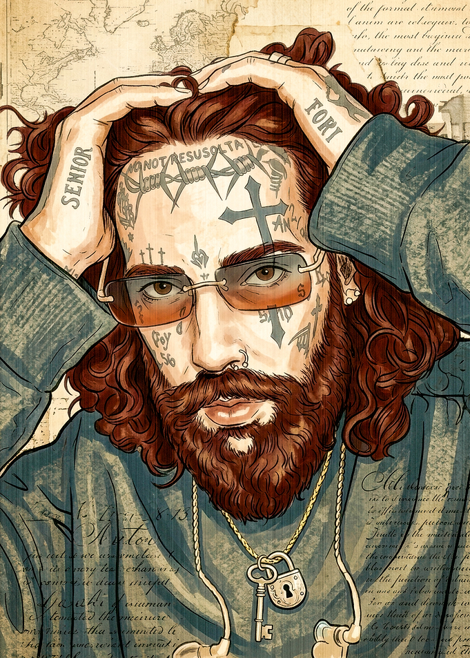 Portrait of a Tattooed Bearded Man