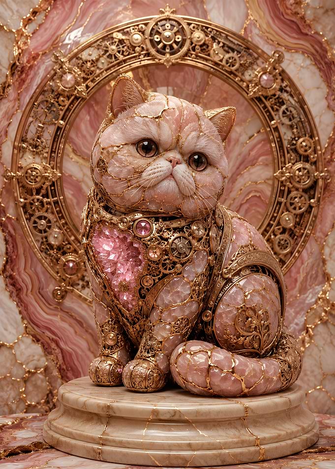 Mechanical Exotic Shorthair Rose Quartz Geode